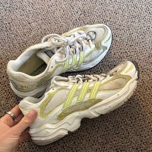 adidas White and Lime Green Retro Runner Sneakers
